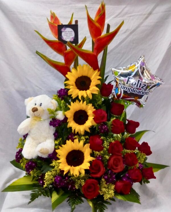 Rosas y peluche Flores Cali
